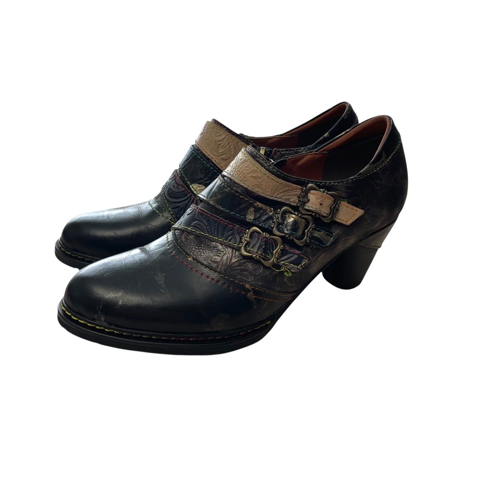 NeW‎ Spring Step L'Artiste GRAPHIC buckles Booties heels Size 38 boho artsy